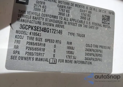 2011 Chevrolet Silverado 1500 Lt from USA, damaged, VIN 3GCPKSE34BG172148